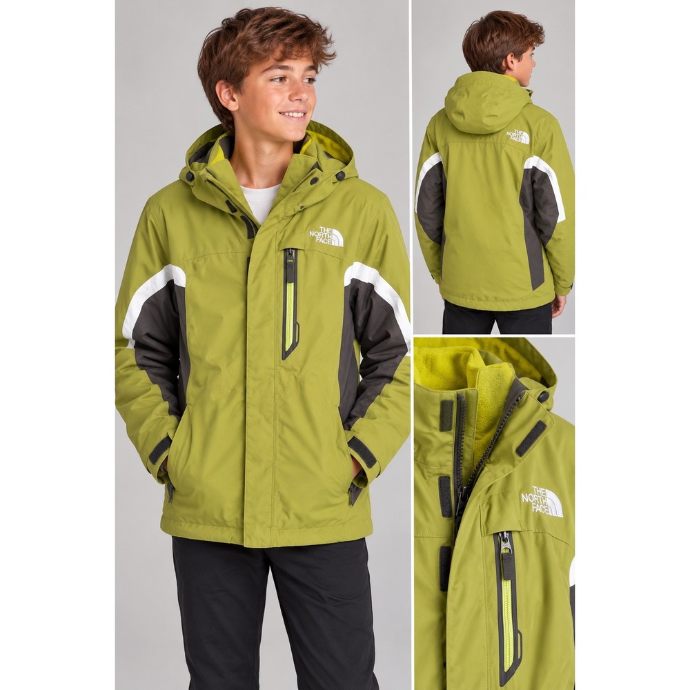 The North Face Boys XL Boundary Triclimate Jacket Olive Green Grey Hooded